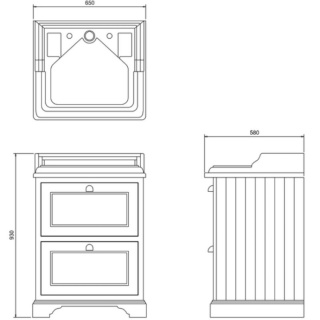 Burlington Vanity Unit, 65cm with Drawers and Invisible Overflow Basin